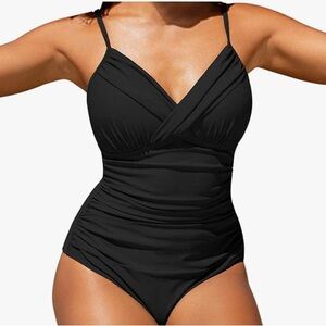 HILOR one-piece swimsuit with tummy control, V-neck, ruched, push-up cups | 8